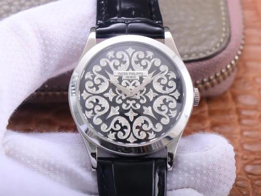 FL百达fei丽5088系列雕花腕表，表径38.6mm，以黑色搪瓷再饰以漩涡图案和藤蔓花纹，男士腕表，自动机械机芯，皮表带，透底 商品图0