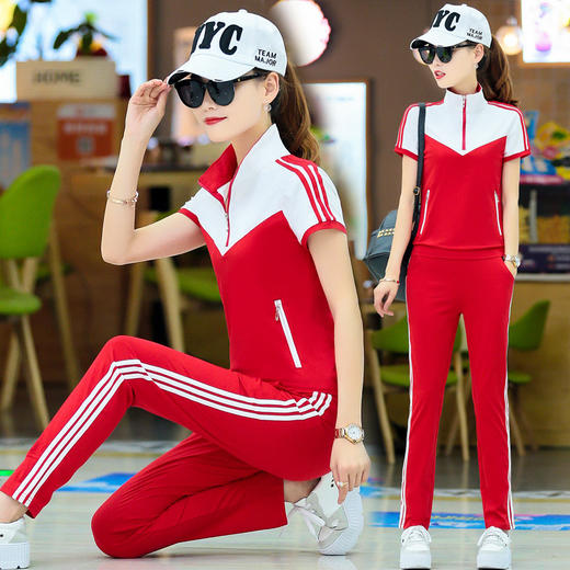QQ-9022F2F030CG时尚韩版显瘦短袖运动服装休闲两件套 商品图3