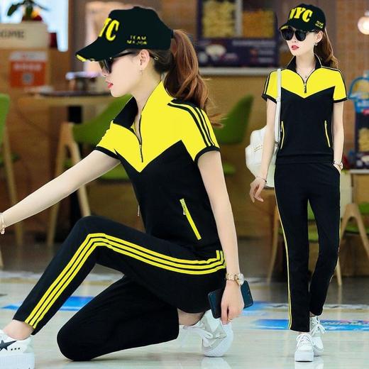 QQ-9022F2F030CG时尚韩版显瘦短袖运动服装休闲两件套 商品图0