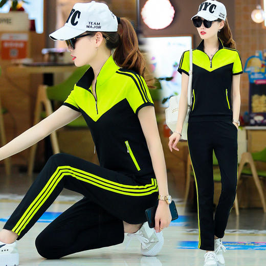 QQ-9022F2F030CG时尚韩版显瘦短袖运动服装休闲两件套 商品图2