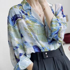 定染印花法式复古慵懒垂感长袖衬衫