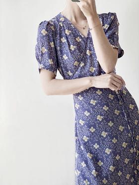 “”恋恋笔记本“”法式复古裹身裙碎花连衣裙