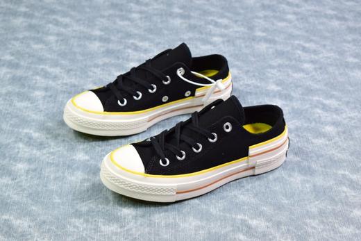 Converse 最新结构系列！ 匡威 Chuck 70时尚拼接撞色黑色帮鞋面+黄色底+白色围条附着棕色和黄色的水线 尺码：35-44 商品图0