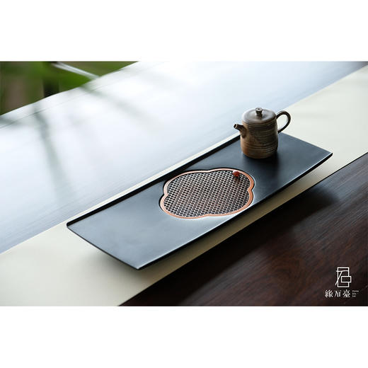 缘石台/水中央/茶盘 干泡盘 玉檀砚+手编铜 商品图0