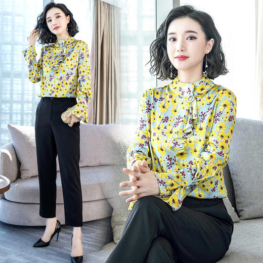 上海旗袍厂ASE-3306复古印花喇叭袖真丝小衫 商品图0