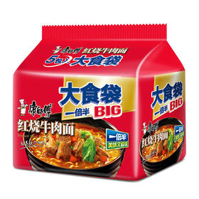 康师傅大食袋红烧牛肉面五连包