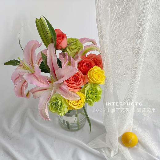 【诗和远方】粉百合4朵 粉玫瑰4 绿康3 金枝玉叶玫瑰2 商品图0