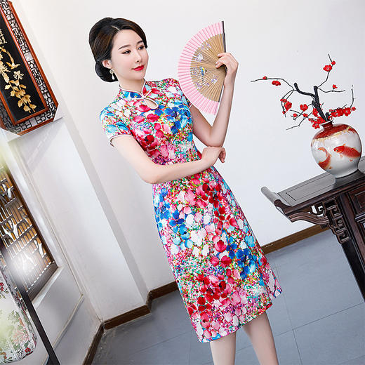 AA-9690夏新品A字真丝旗袍裙中国风时尚修身中式礼服 商品图0