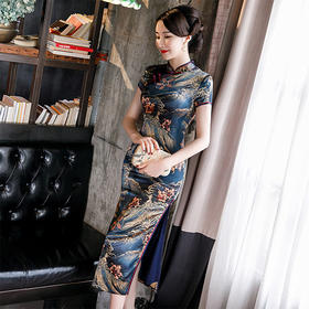 AA-9598新品中式桑蚕丝日常修身旗袍长款优雅短袖礼服