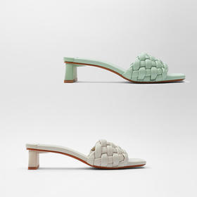 ins风衍缝编织中跟粗跟凉拖