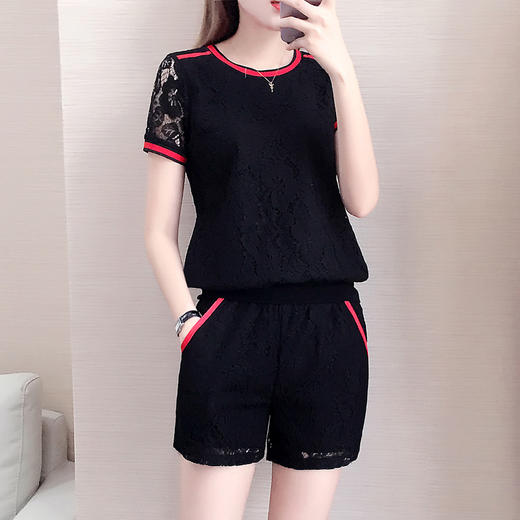YSHR-8122新款韩版时尚短袖短裤女装休闲运动服两件套 商品图2