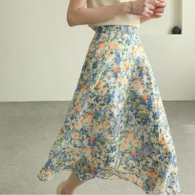 韩版中长款油画碎花半裙