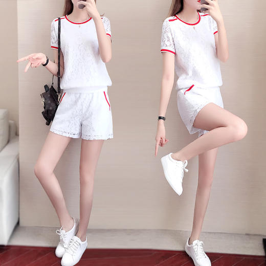 YSHR-8122新款韩版时尚短袖短裤女装休闲运动服两件套 商品图3