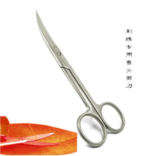 凯崎湘绣 刺绣弯头剪刀 十字绣蜀绣裁缝剪 苏绣diy绣花小剪子 银色14CM线头剪 商品图0