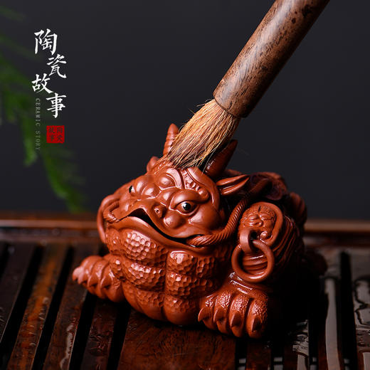 陶瓷故事紫砂牛蟾茶宠手工制可养茶桌摆件精品茶玩功夫茶道配件 商品图3