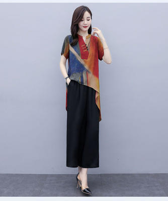 HT-8833 大码洋气200斤微胖mm宽松显瘦阔太太两件套 商品图2