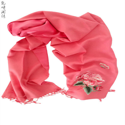 凯崎湘绣 围巾披肩 纯手工刺绣 布艺双层 男女长款绸缎 羊毛绒刺绣 礼品 送礼 妈妈款 商品图1