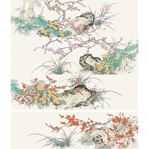 【四条屏】陈军横幅工笔花鸟白描底稿 -桃花桃枝竹子-多种白描尺寸可选 CJ65 商品图0