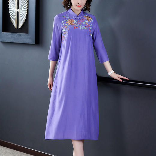 QSYR-160新款妈妈装中国风刺绣禅意茶服减龄旗袍裙 商品图2