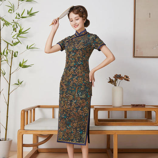 改良真丝长款，手工盘扣旗袍裙QC-1697962 商品图0