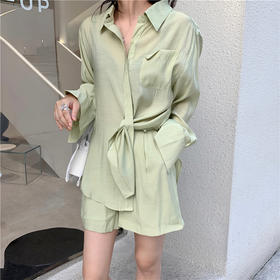 韩版两件套衬衫短裤套装