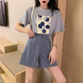 袖印花T恤+阔腿A字短裤套装