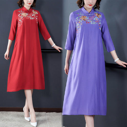 QSYR-160新款妈妈装中国风刺绣禅意茶服减龄旗袍裙 商品图1