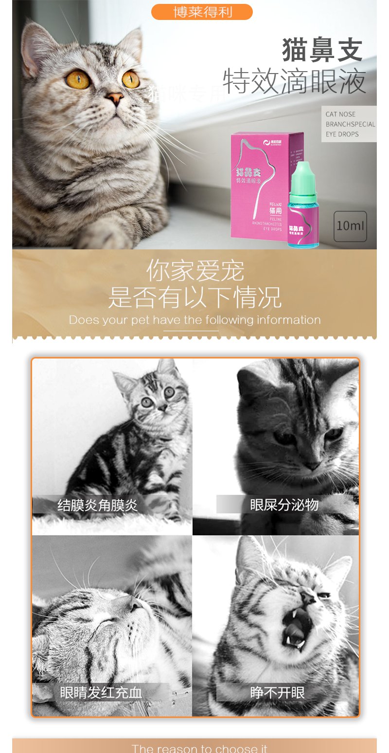 博莱得利 猫咪专用猫鼻支滴眼液 猫咪疱疹病毒杯状病毒 10ml