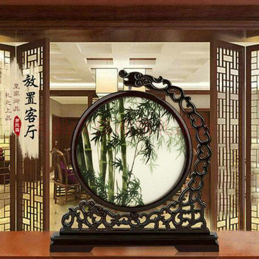 凯崎湘绣 纯手工双面绣 竹子精品摆件刺绣家居 客厅 办公室 出国送老外 商品图0