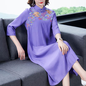 QSYR-160新款妈妈装中国风刺绣禅意茶服减龄旗袍裙