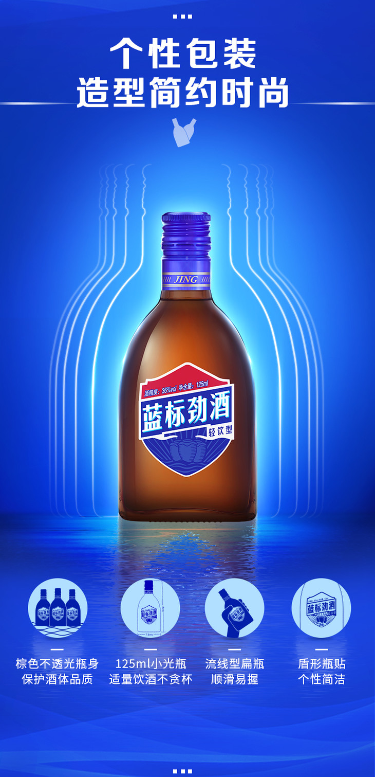 【新品首发99元6瓶】蓝标劲酒 36度125ml*6瓶 轻饮型