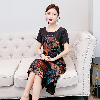 AHM-1318 2020夏季新款印花妈妈裙气质减龄中长裙修身显瘦遮肚连衣裙 商品图2