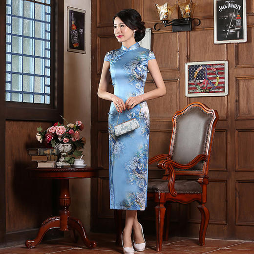JQY-2021新款真丝长款无袖显瘦舒适旗袍 商品图0
