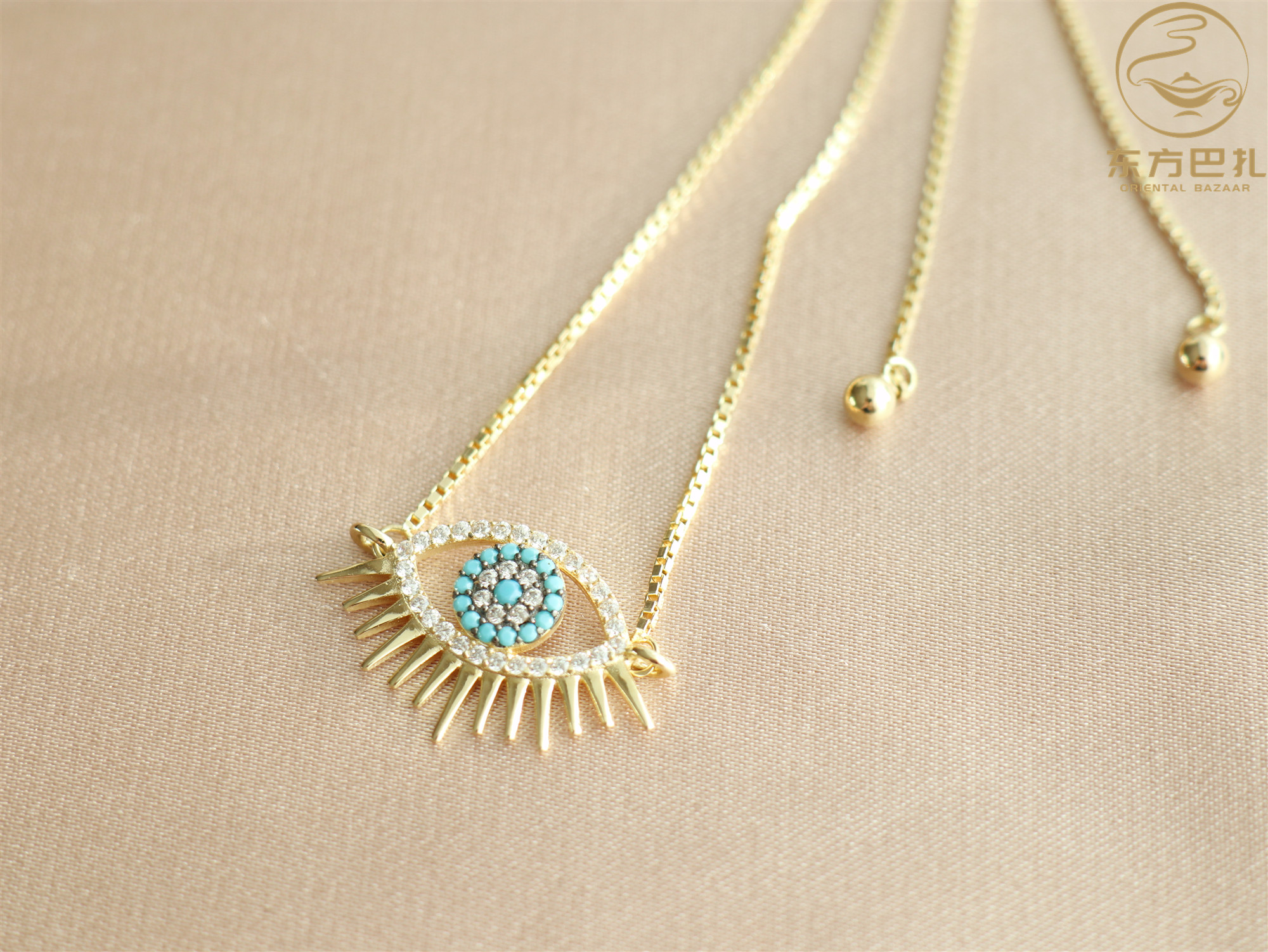 通体925银镀14k金李木晓东方巴扎睫毛眼睛系列土耳其手链