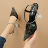 NO.55 Shoes1020-6欧美性感尖头浅口水钻高跟鞋一字带猫跟凉鞋 商品缩略图1