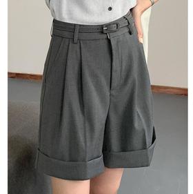 高腰A字五分西装短裤
