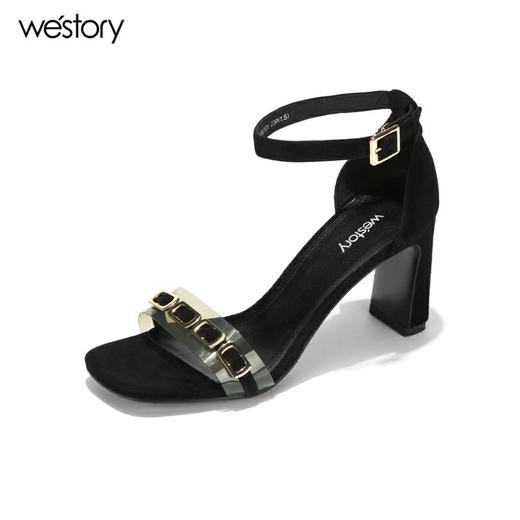 westory高跟胶片一字带凉鞋百搭W282G60301 商品图2