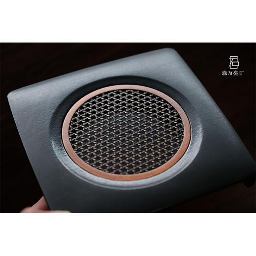 缘石台/小厝/壶承干泡盘 玉檀砚+手编铜 小茶盘16*16*2cm 商品图2