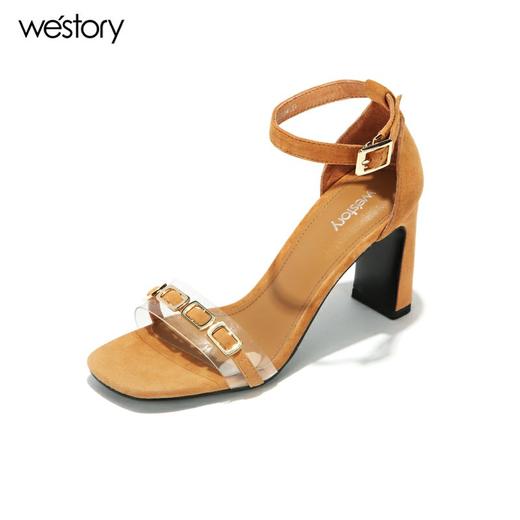westory高跟胶片一字带凉鞋百搭W282G60301 商品图0