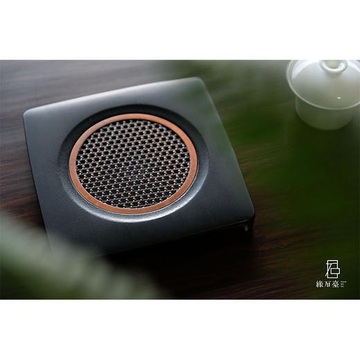 缘石台/小厝/壶承干泡盘 玉檀砚+手编铜 小茶盘16*16*2cm 商品图1