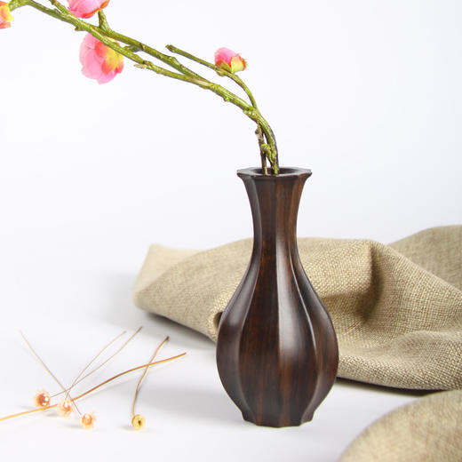 ° 《瓜棱》黑檀 转轴花瓶花插 商品图0
