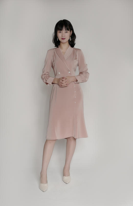 撞色手工钉珠领连衣裙 商品图2