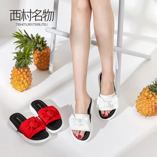 西村名物运动风厚底蝴蝶结织物面拖鞋X282J22741 商品图0