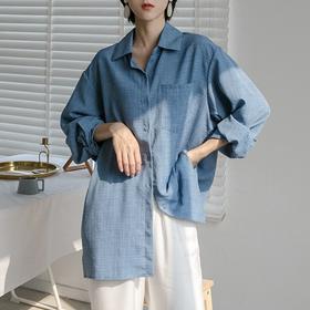 慵懒风简约单排扣宽松长袖中长款防晒衬衫
