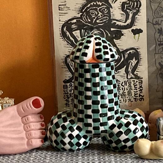 Yezi/ 艺术家手作器物Dick花器 绿黑格 商品图2