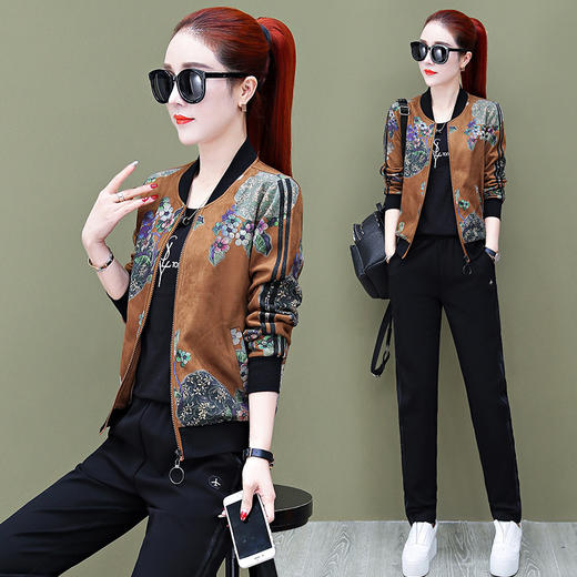 ZYSP-9127SDWE新款韩版时尚印花休闲运动装三件套 商品图0