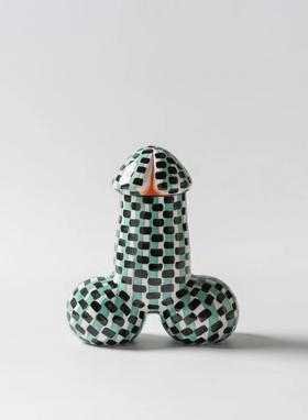 Yezi/ 艺术家手作器物Dick花器 绿黑格