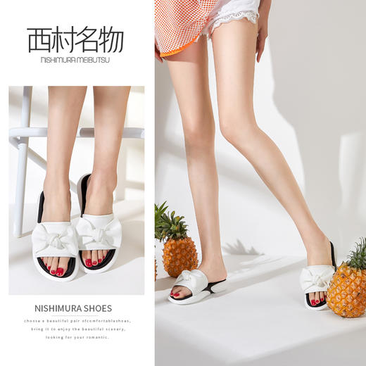 西村名物运动风厚底蝴蝶结织物面拖鞋X282J22741 商品图1