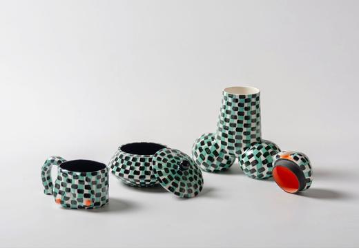 Yezi/ 艺术家手作器物Dick花器 绿黑格 商品图1