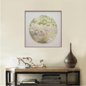 贾宽艺术复制画《竹语间》/画芯尺寸75*75cm/已装框